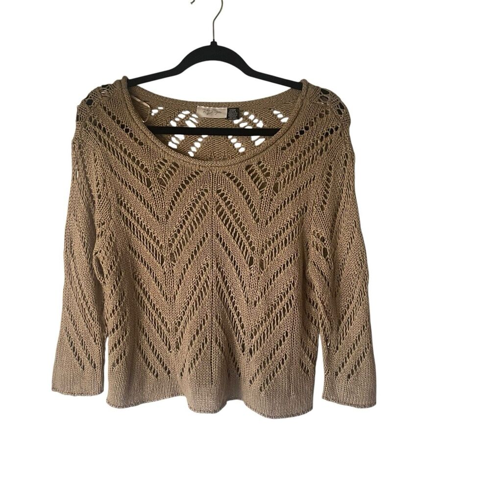 RD Style Women's Size Medium Brown Open Knit Coastal Boho Top